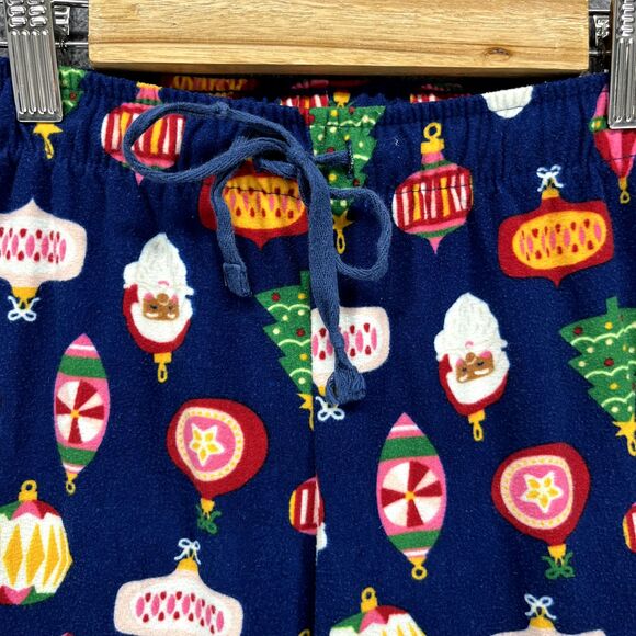 North Pole Trading Co. Pajama Pants Women Small Blue Christmas Tree Sant Flannel - Picture 6 of 15